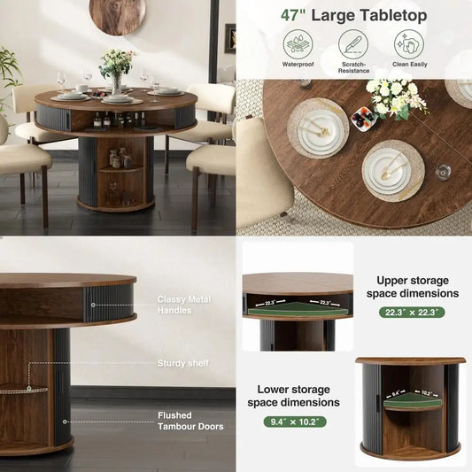 Round Dining Table With Built In Storage And Sliding Doors