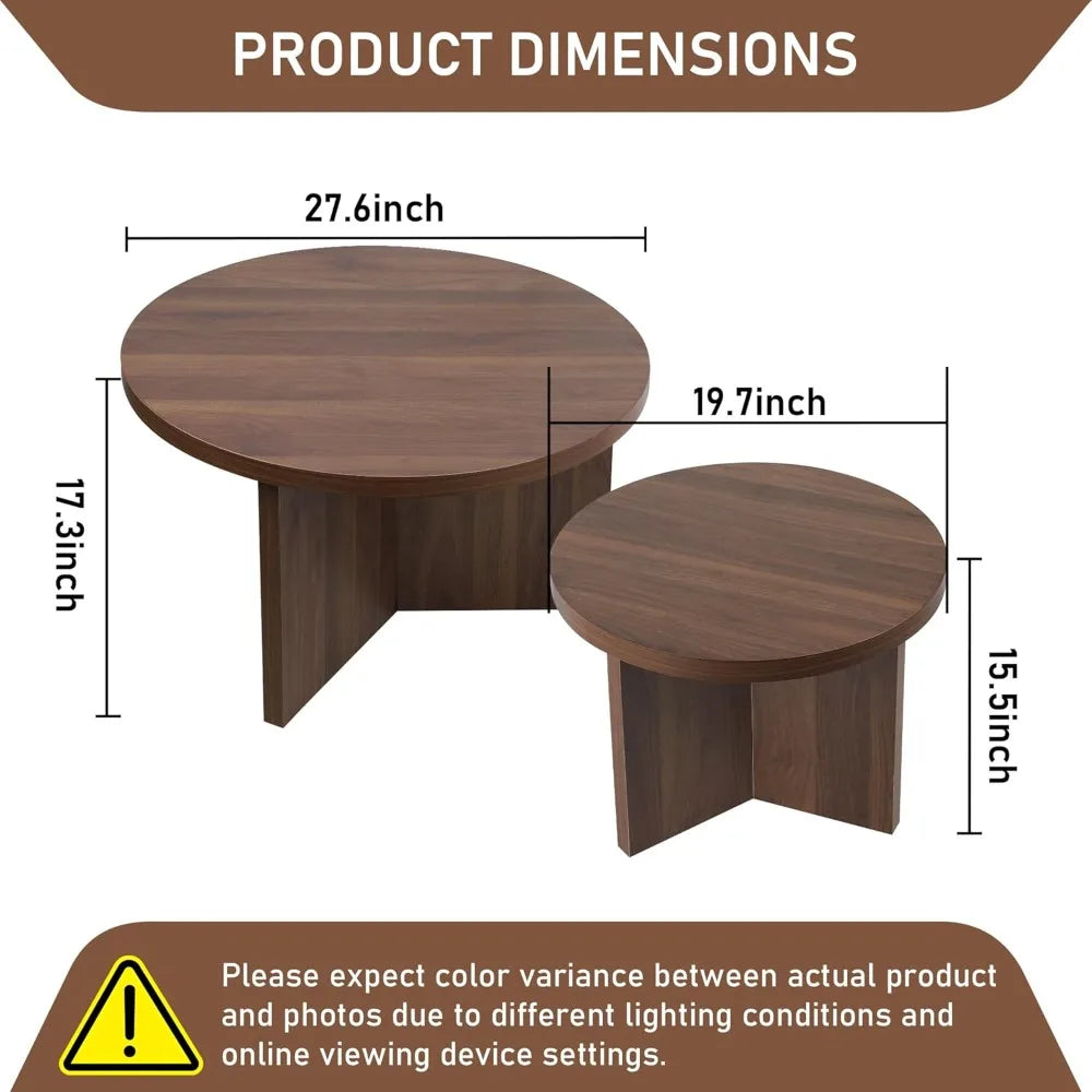 RBXC Round Nesting Coffee Tables Set Of 2 With Wood Grain Finish