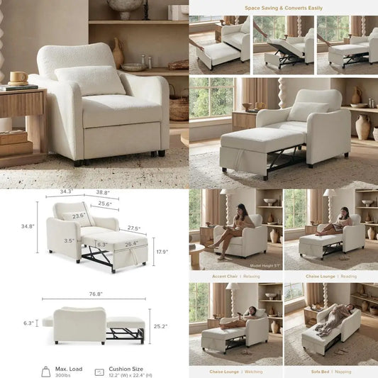 Sophie Multifunctional Convertible Sleeper Chair Sofa Bed With Adjustable Features