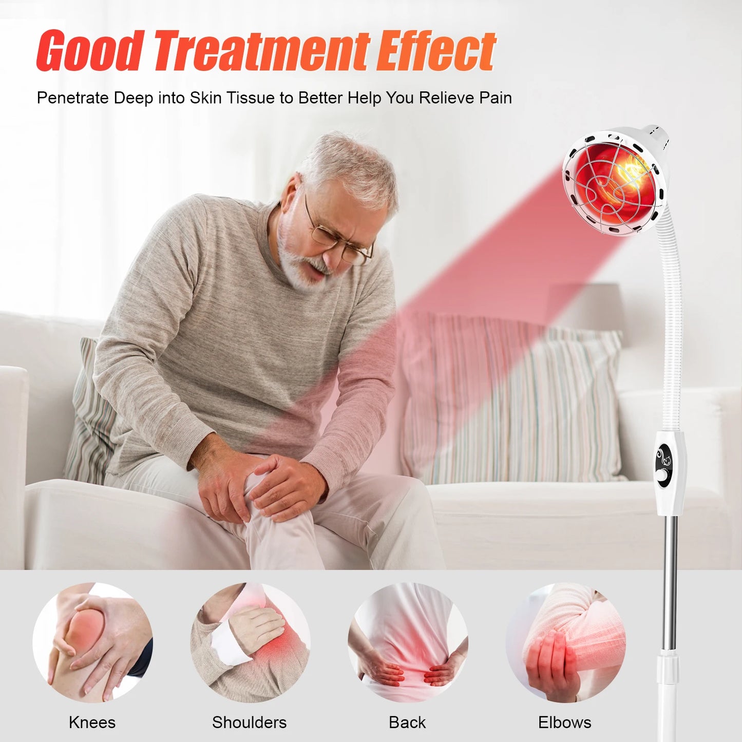 275W Adjustable Infrared Heat Lamp for Muscle&Joint Pain Relief, 360° Rotatable Infrared Therapeutic Light, 0-115℃ Temp Control