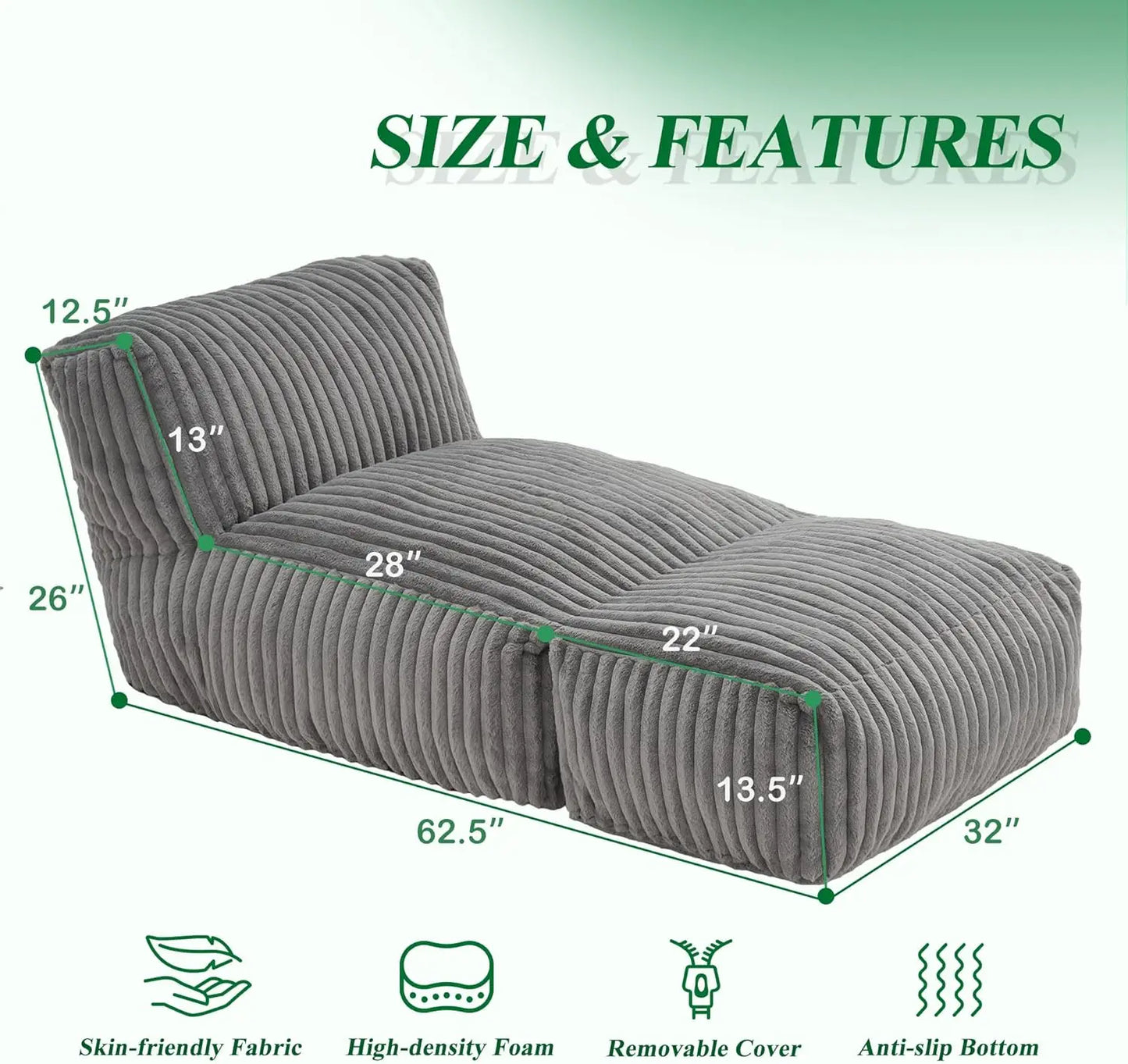 High Concerned Bean Bag Lounger With Memory Foam Filled