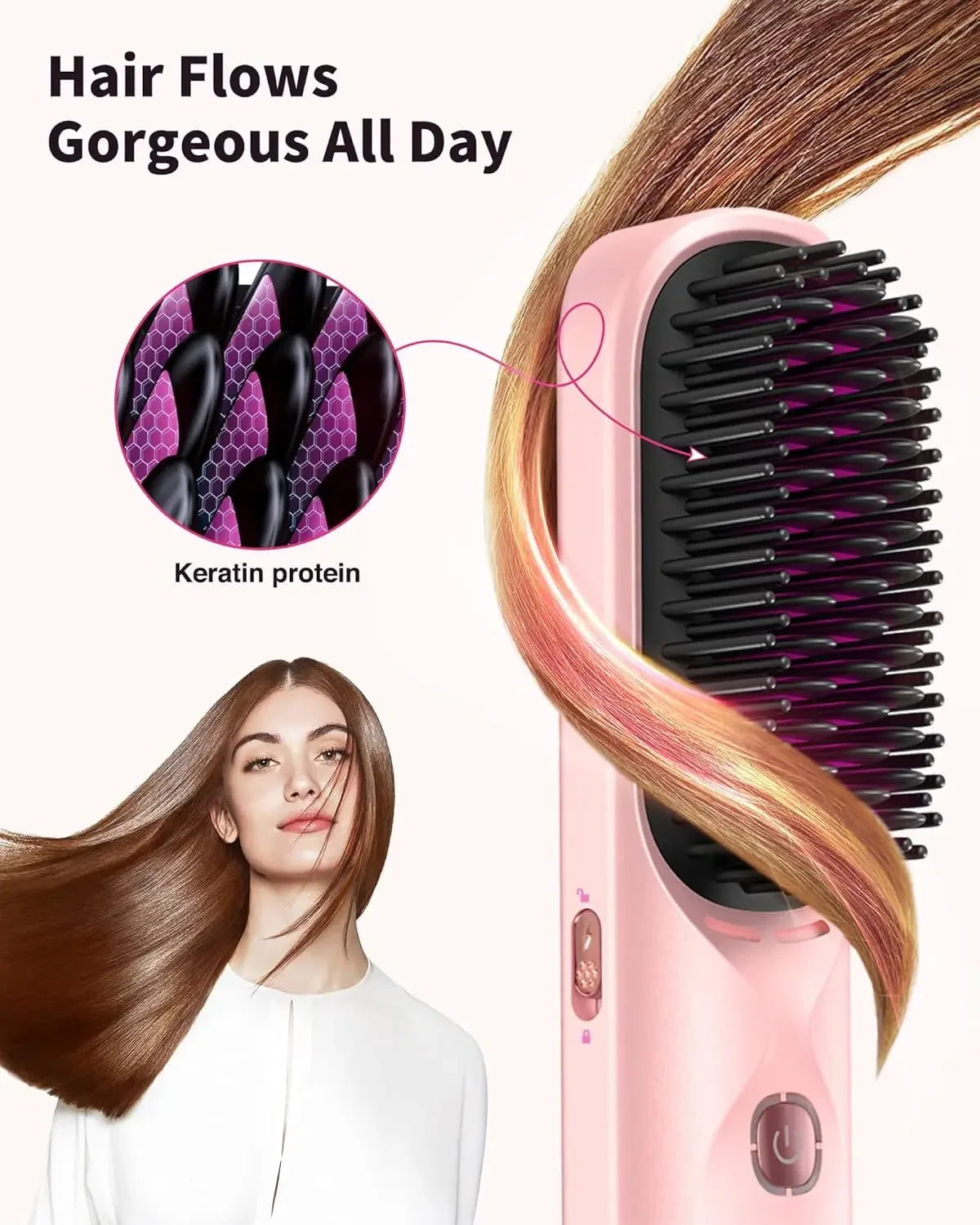 Cordless Hair Straightener Brush 450F Adjustable Temperature Travel Wireless
