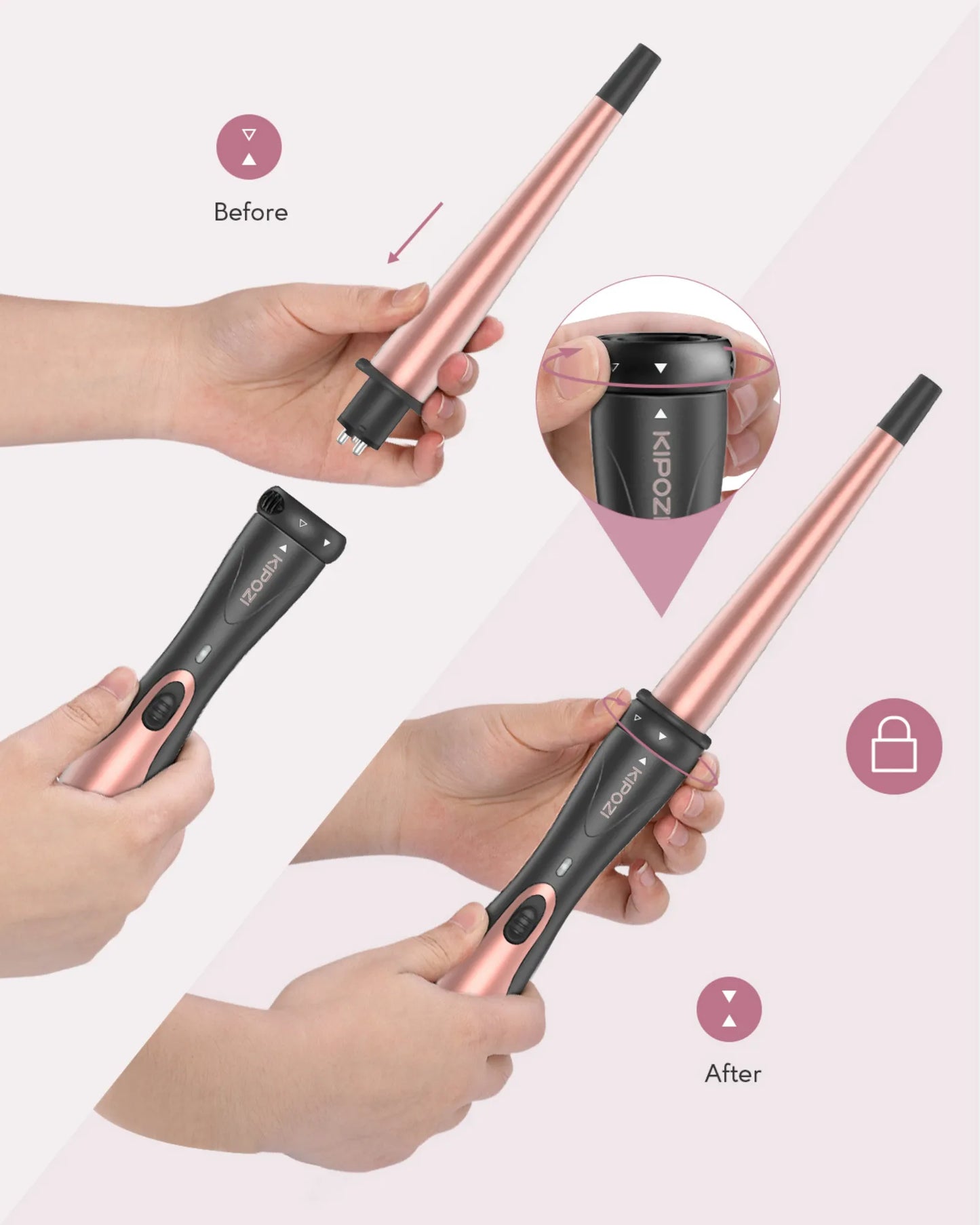 KIPOZI 5 In 1 Curling Iron And Ceramic Barrels Pro