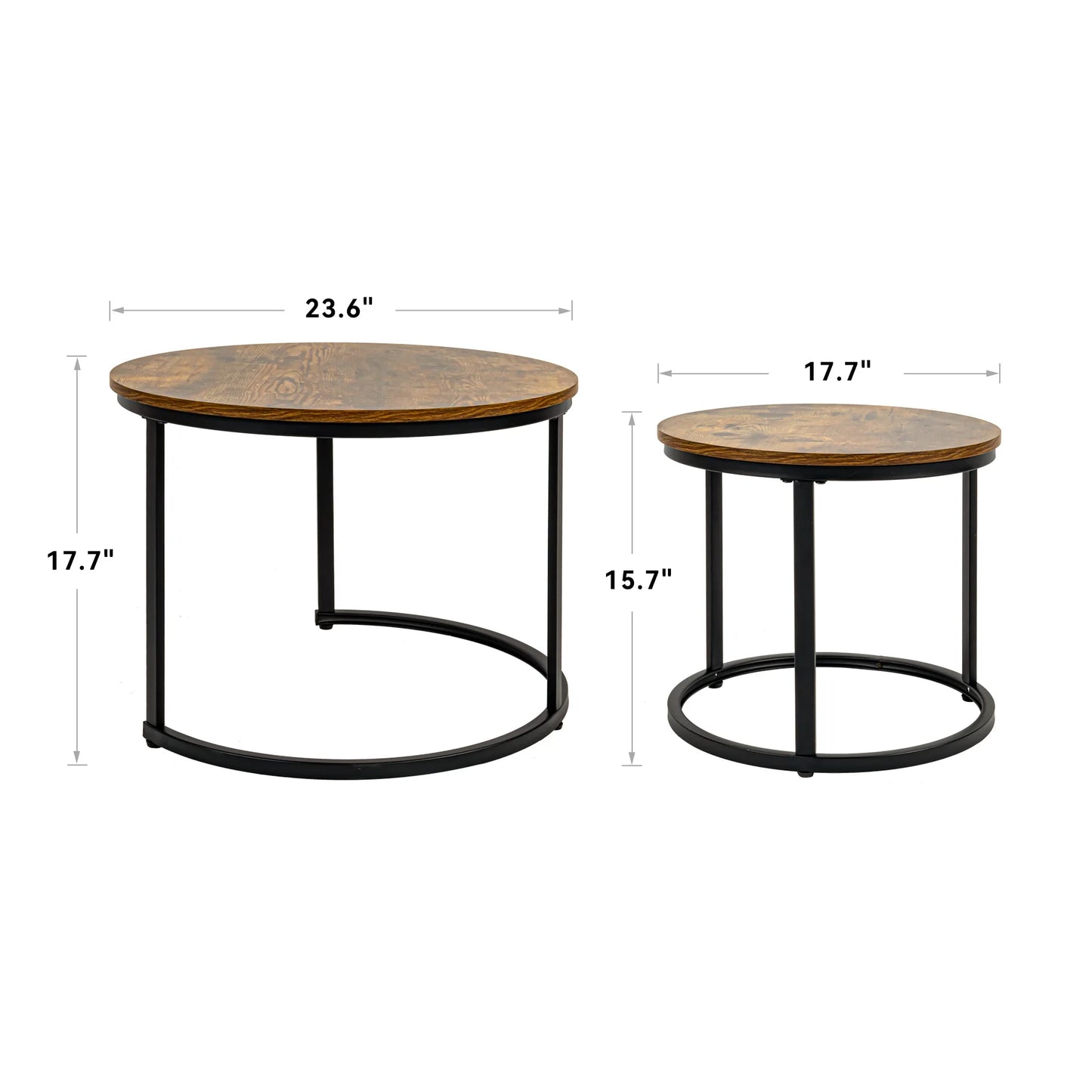 Two Piece Nesting Coffee Tables Set With Rustic Wood Tabletops