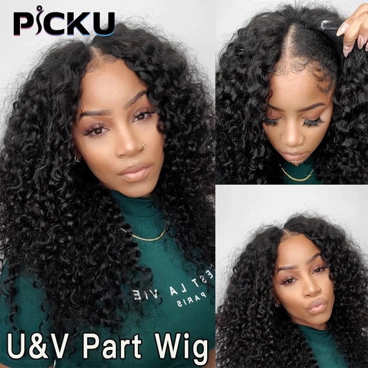 PICKU U Part Wig Human Hair Brazilian Deep Wave Remy Virgin