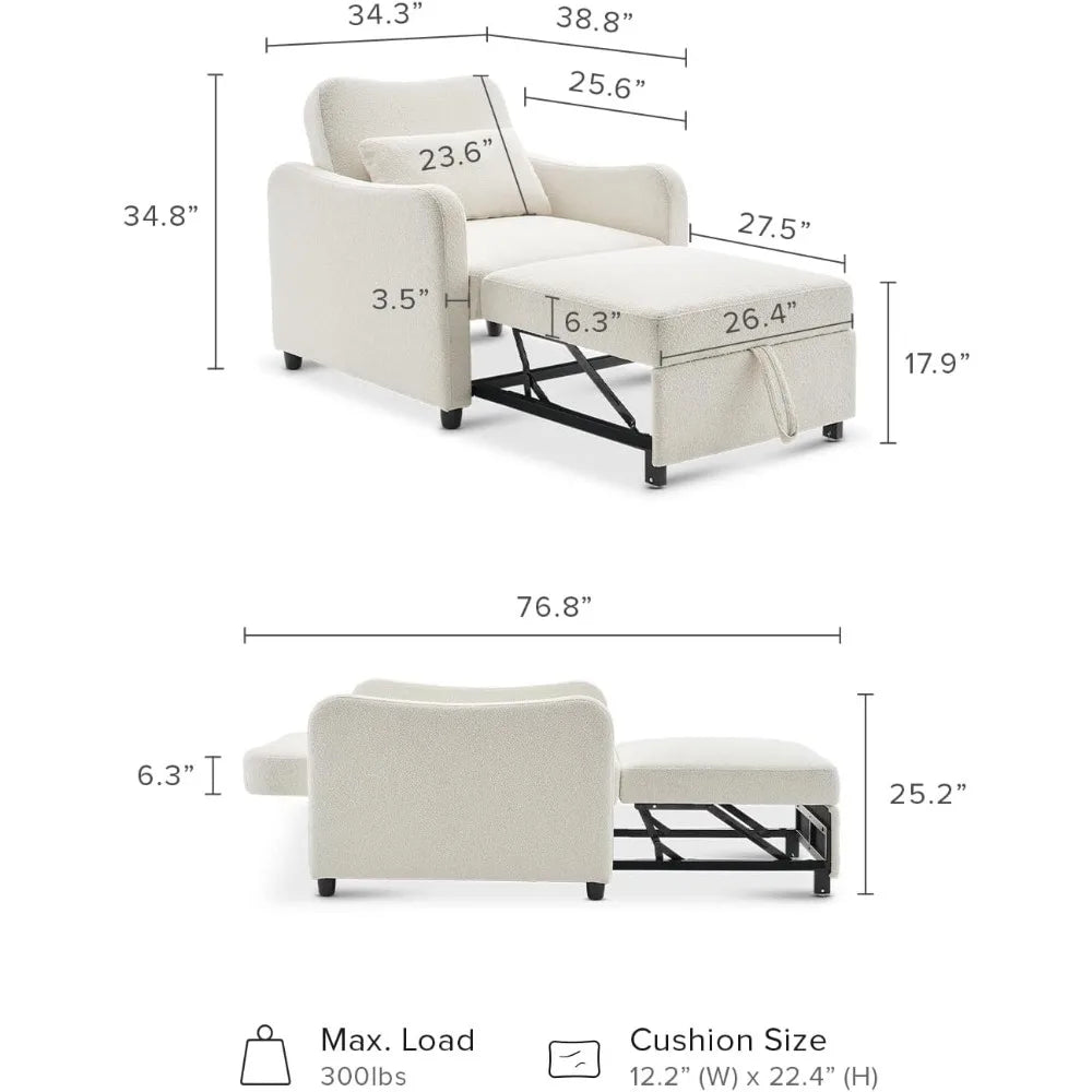 Sophie Multifunctional Convertible Sleeper Chair Sofa Bed With Adjustable Features