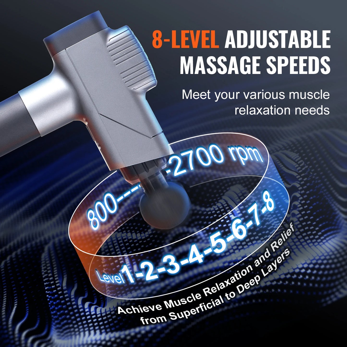 SucceBuy Deep Tissue Massage Gun 8 Speed Levels 6 Heads