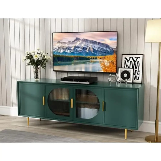 DUTRIEUX Modern Glass Door TV Stand With Storage Center