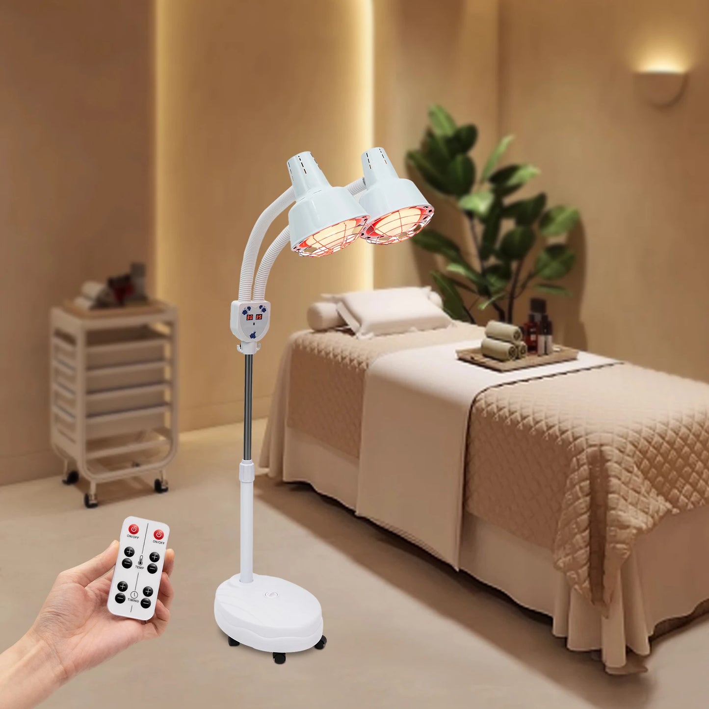 275W Double Head Infrared Therapy Lamp With 360 Degree Wheels