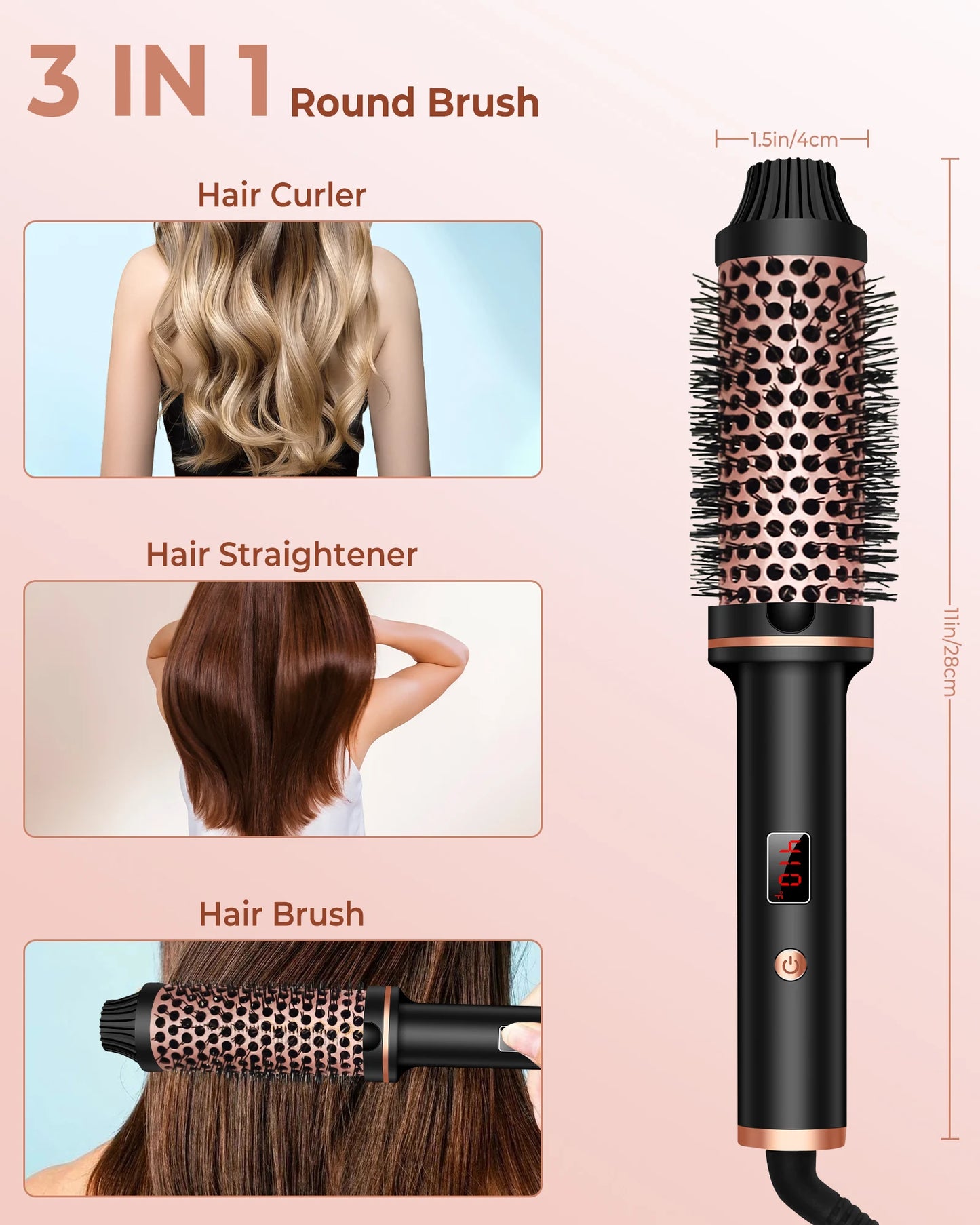 UKLISS Ionic Heated Round Brush With 10 Temperature Settings