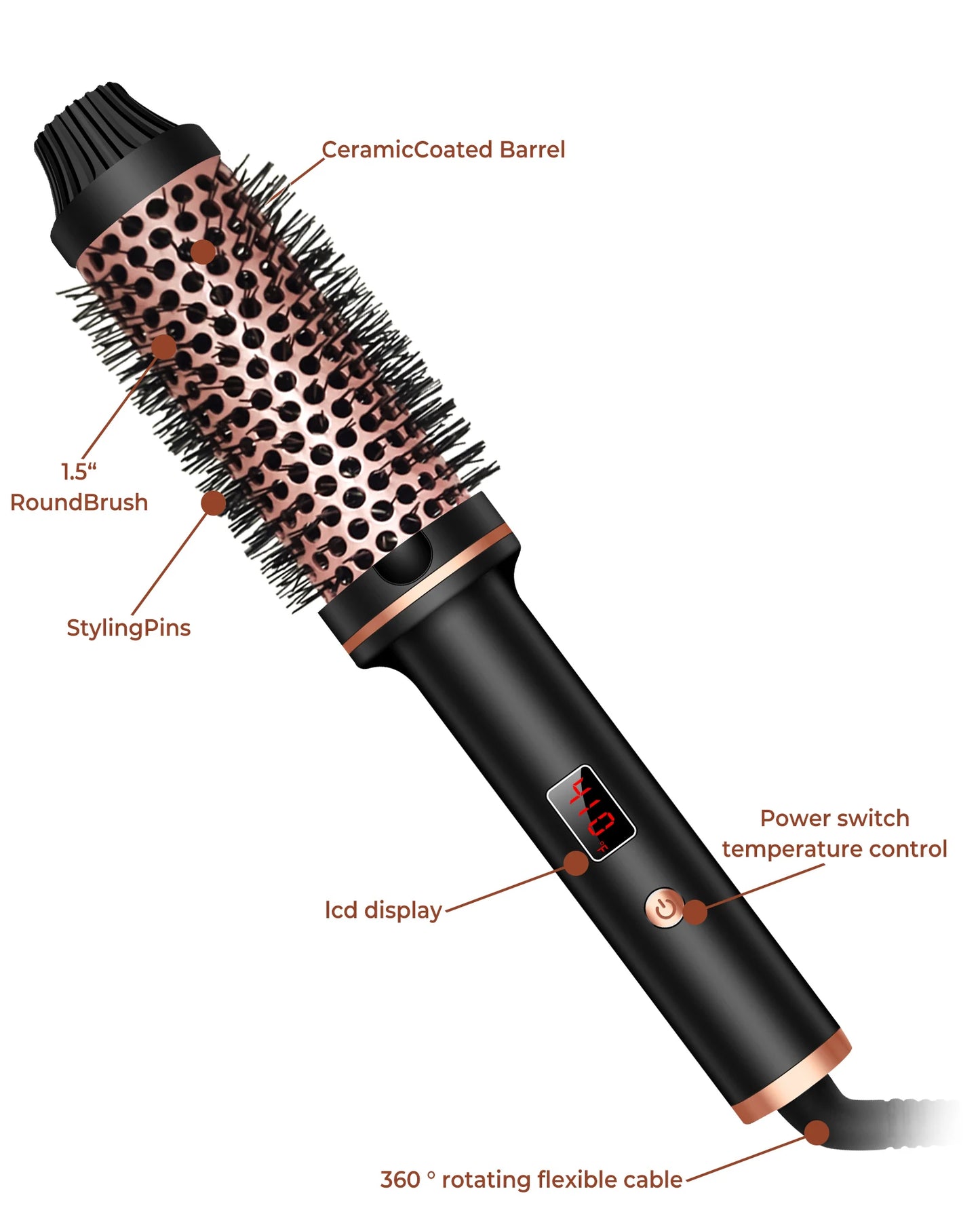 UKLISS Ionic Heated Round Brush With 10 Temperature Settings
